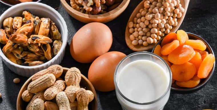 Table of nuts, eggs, milk, grains for eczema and diet