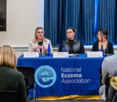 NEA staff Nora, Wendy and Kristin and NEA Ambassador Jiwon Park speak during NEA's first-ever Congressional Briefing on eczema