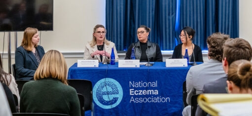 NEA staff Nora, Wendy and Kristin and NEA Ambassador Jiwon Park speak during NEA's first-ever Congressional Briefing on eczema