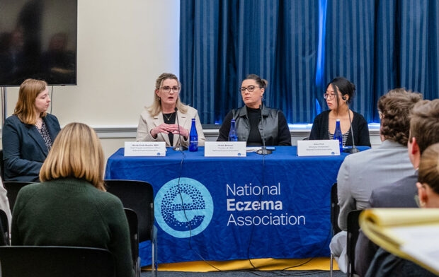 NEA staff Nora, Wendy and Kristin and NEA Ambassador Jiwon Park speak during NEA's first-ever Congressional Briefing on eczema